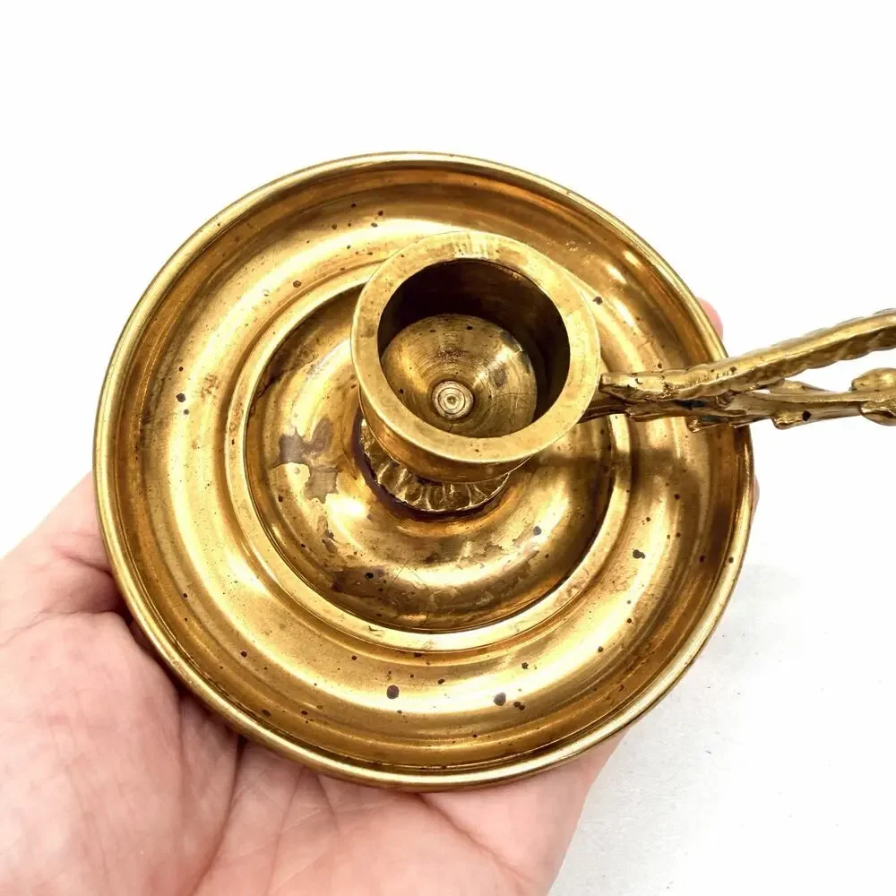 Vintage Brass Finger Loop Chamber Taper Candlestick Holder Dragon Design